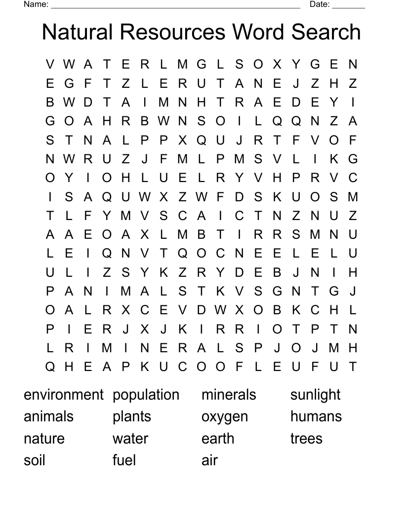 Natural Resources Word Search