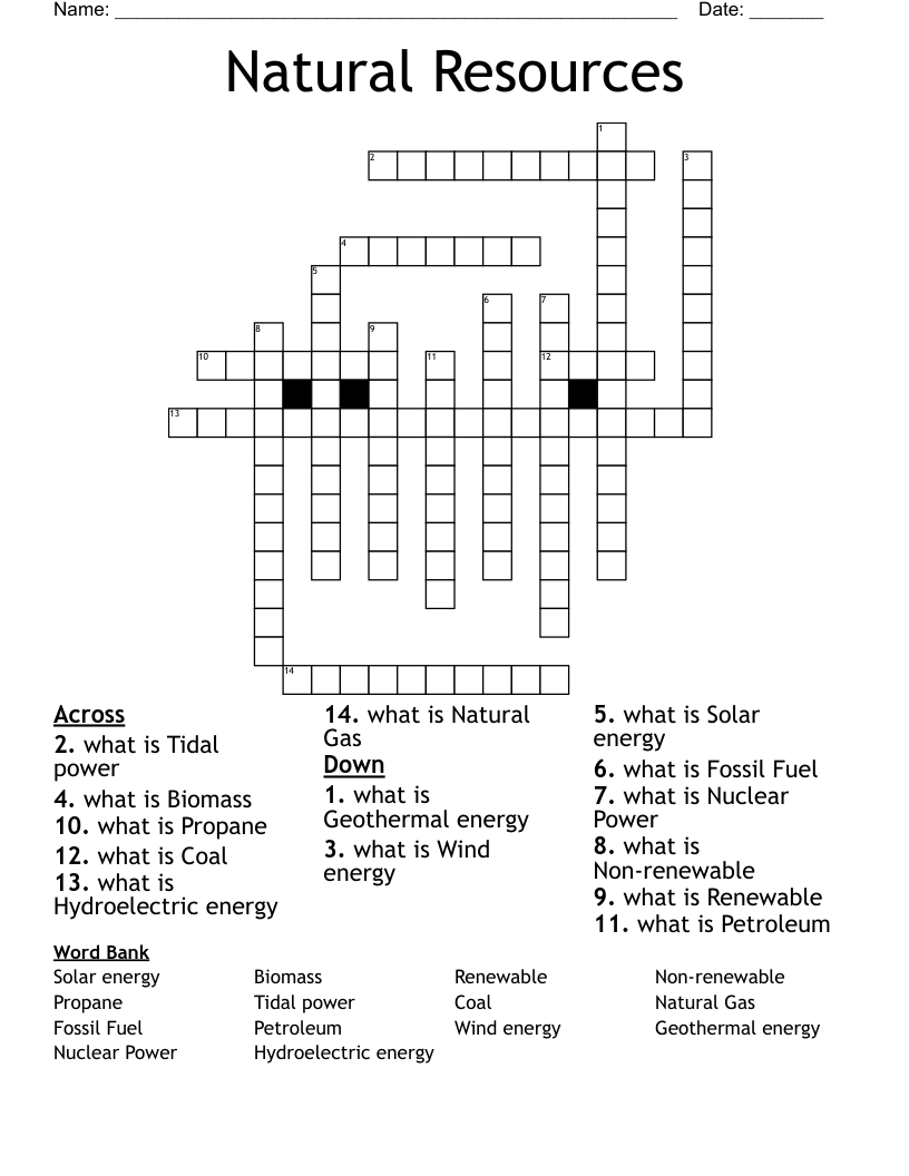 Natural Resources  Crossword