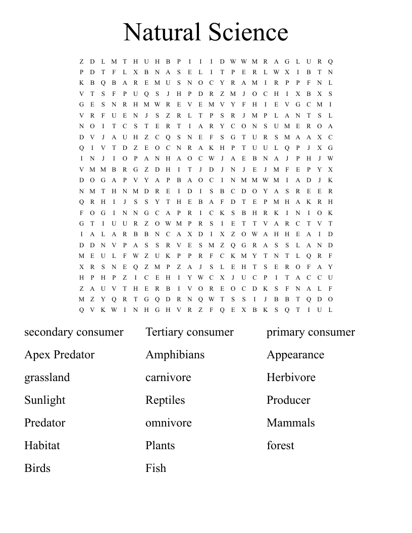 Natural Science  Word Search
