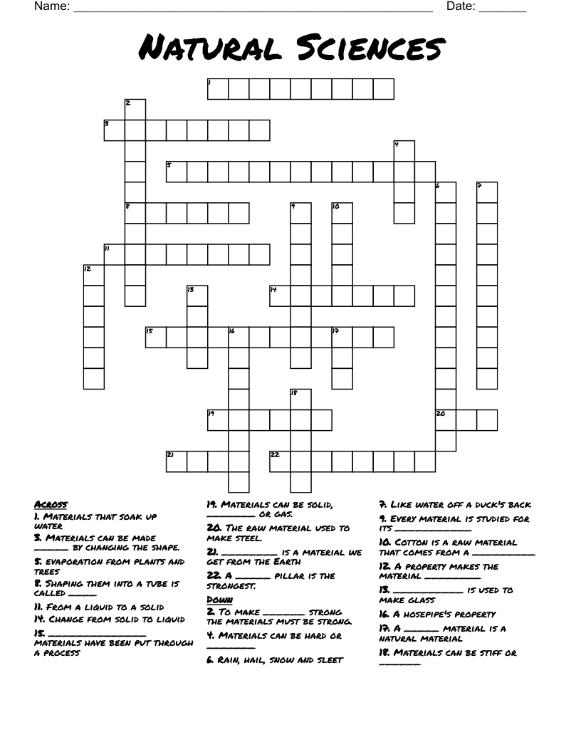 Natural Sciences Crossword