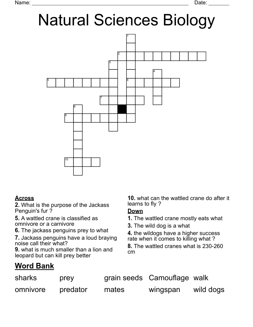 Natural Sciences Biology Crossword