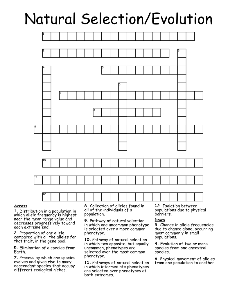 Natural Selection/Evolution Crossword