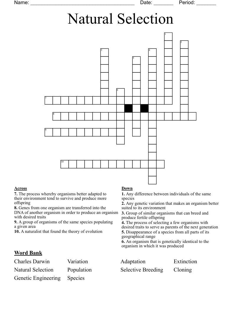Natural Selection Crossword