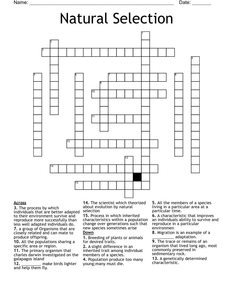 Natural Selection Crossword