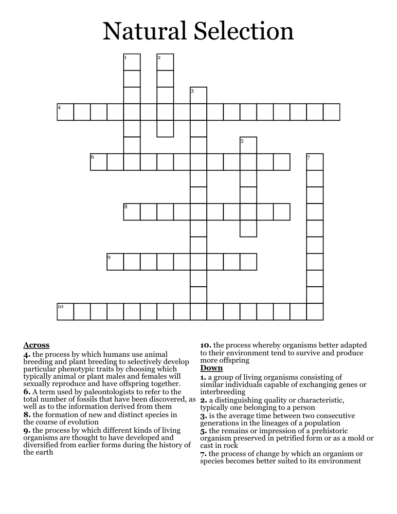 Natural Selection Crossword