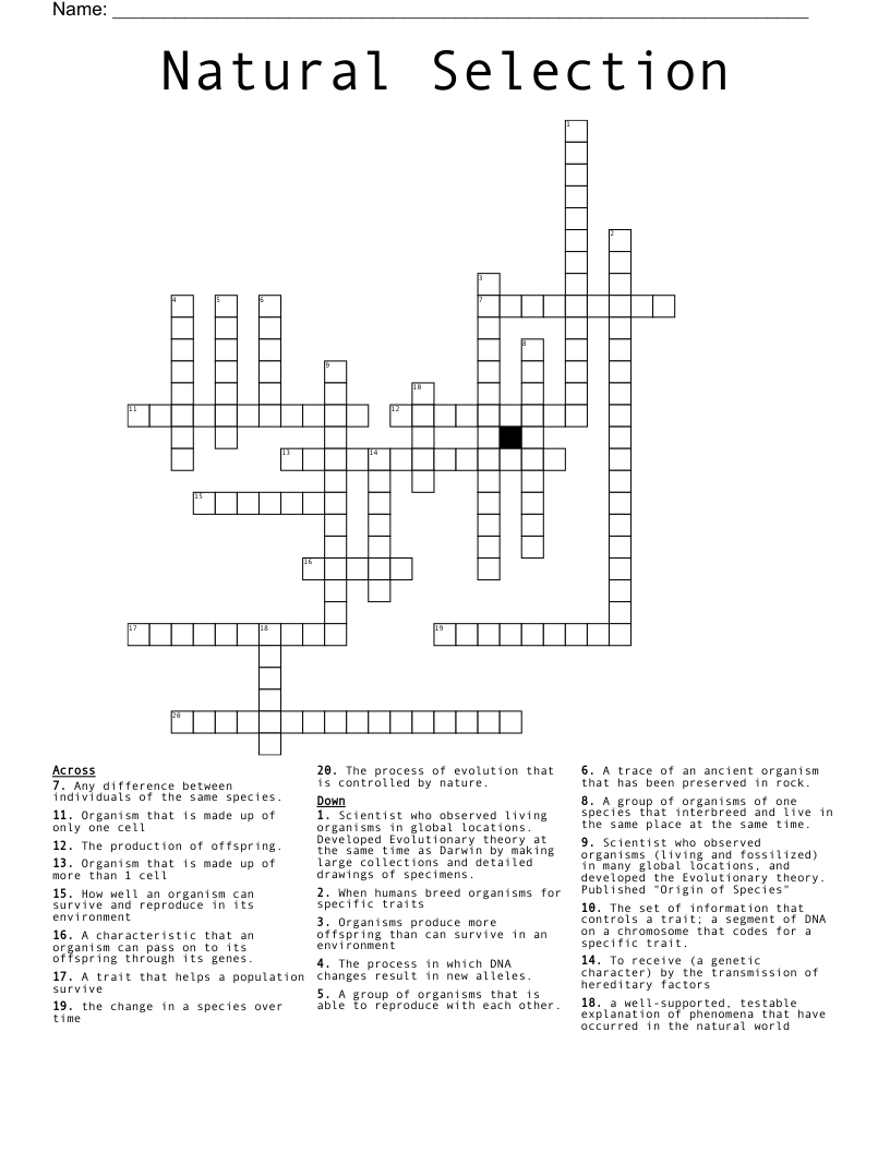 Natural Selection Crossword