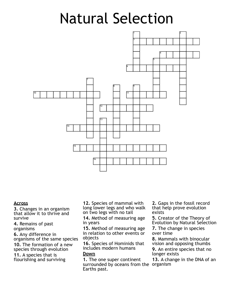 Natural Selection Crossword