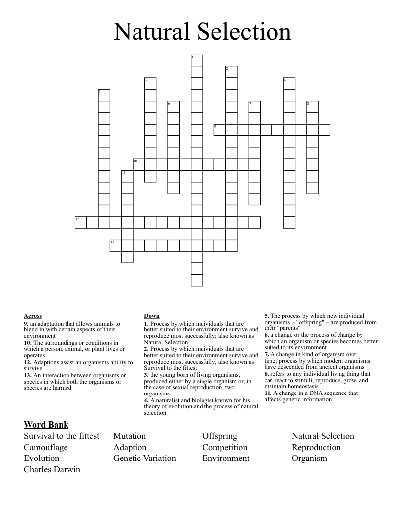 Natural Selection Crossword