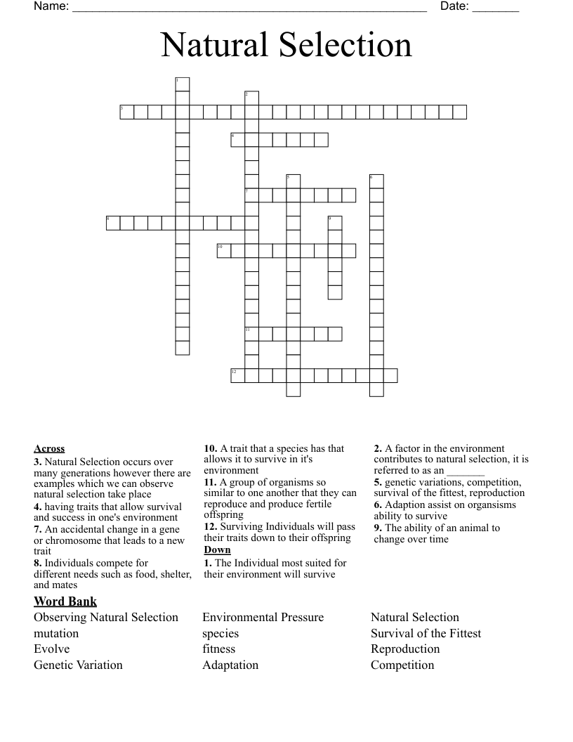 Natural Selection Crossword