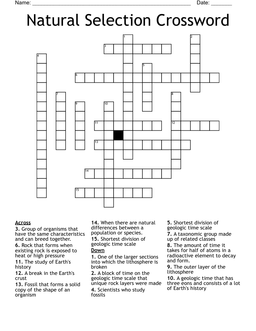 Natural Selection Crossword