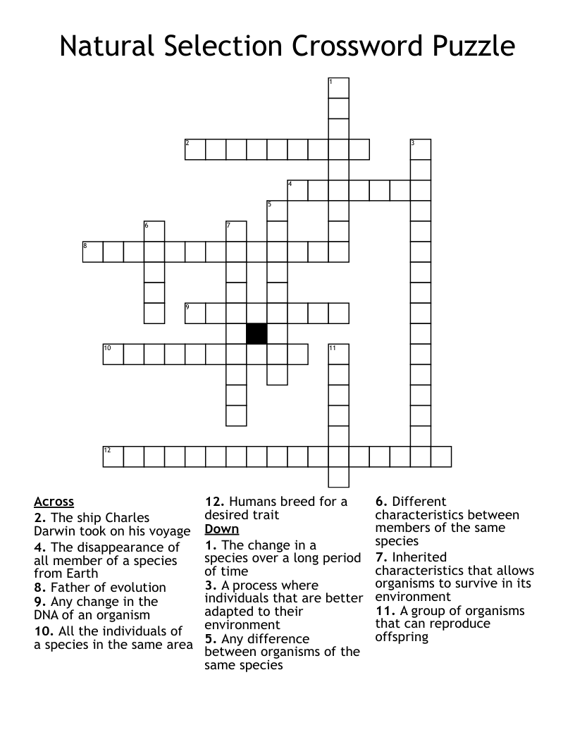 Natural Selection Crossword Puzzle