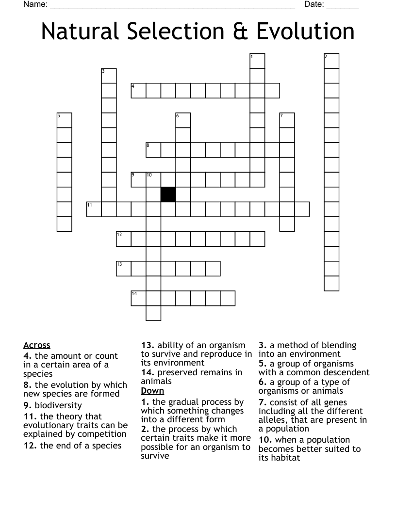 Natural Selection & Evolution Crossword