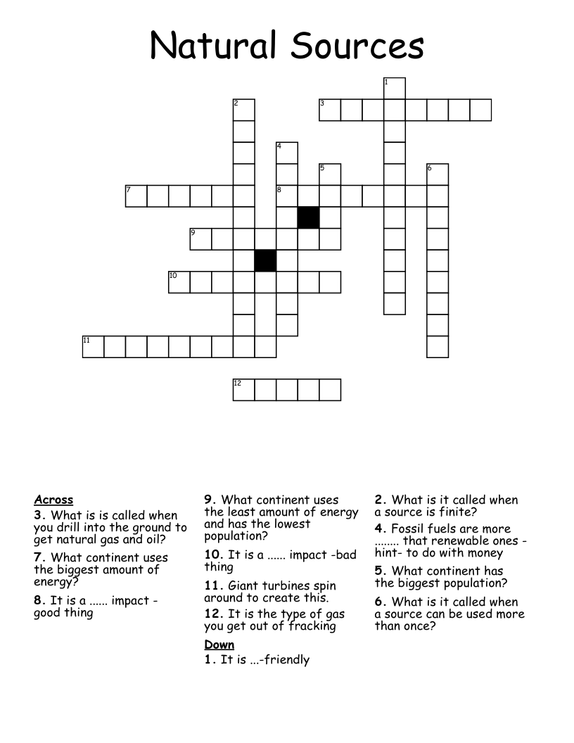 Natural Sources Crossword