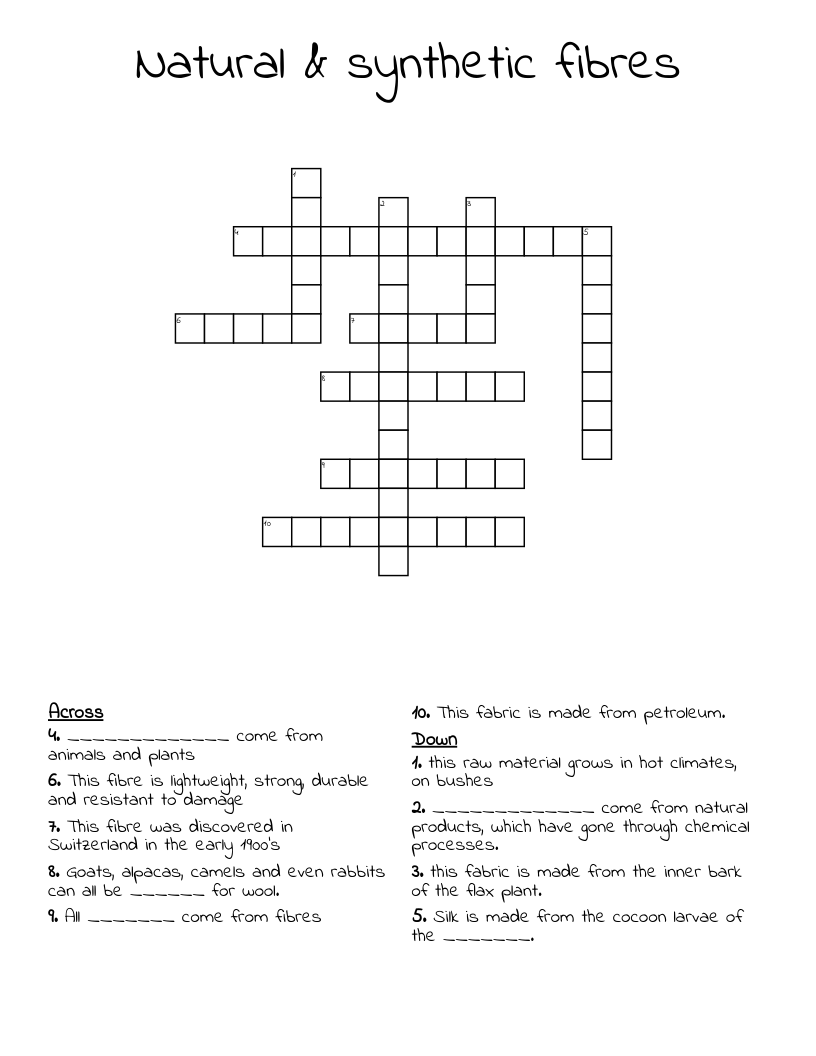 Natural & synthetic fibres Crossword