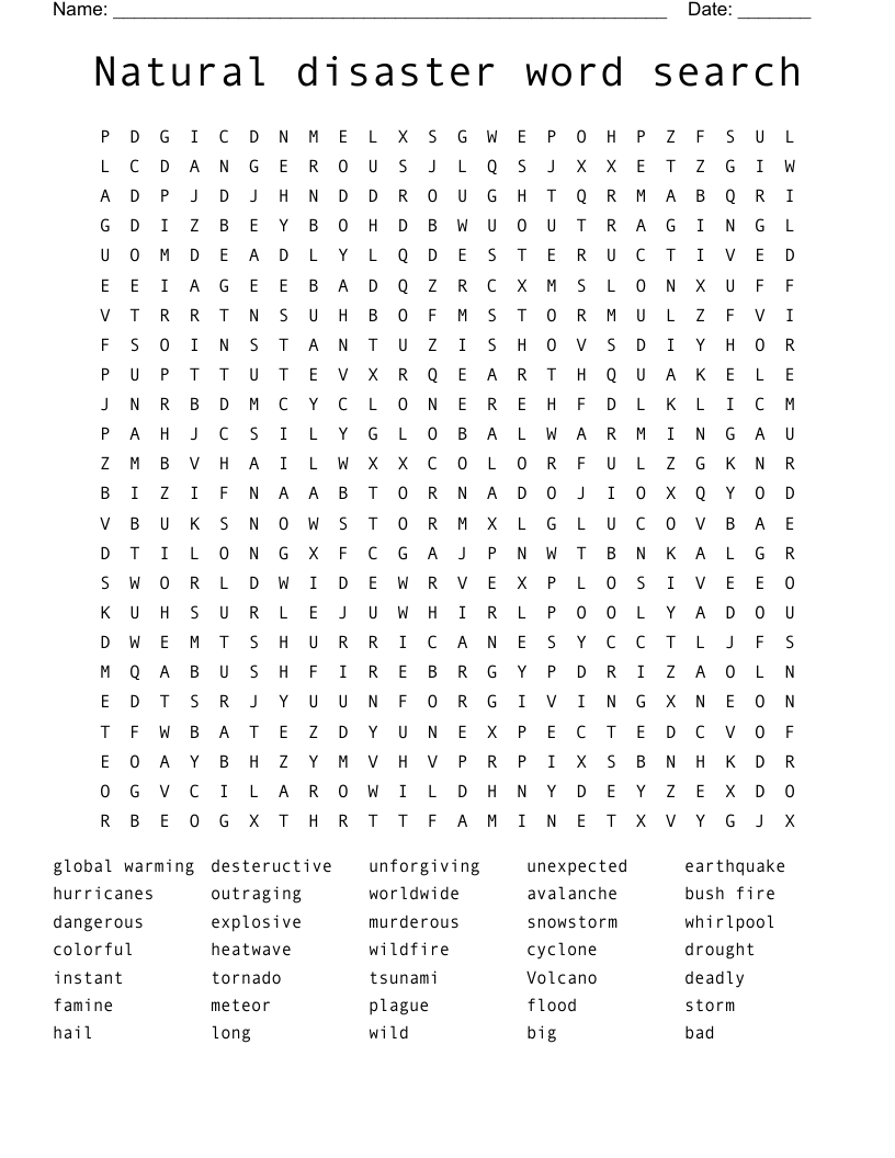 Natural disaster word search