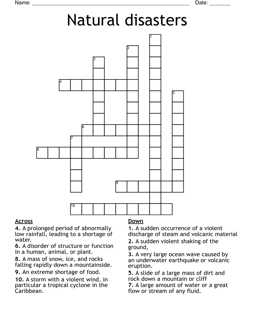 Natural disasters Crossword
