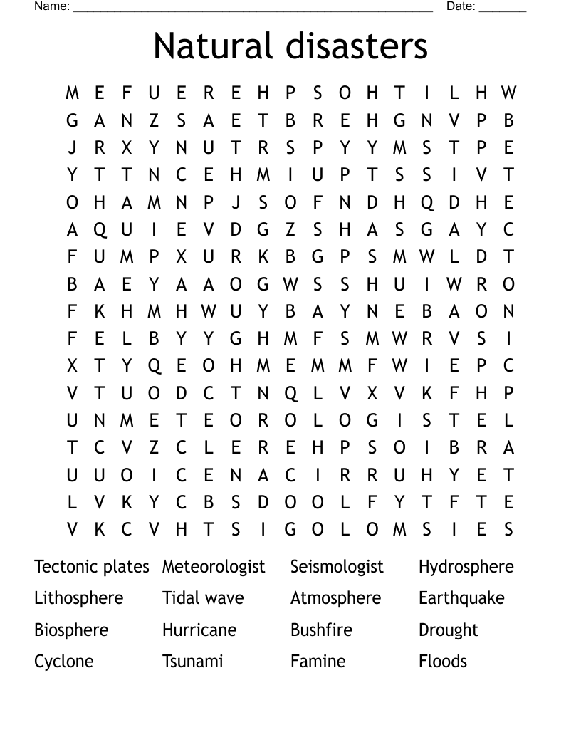 Natural disasters  Word Search