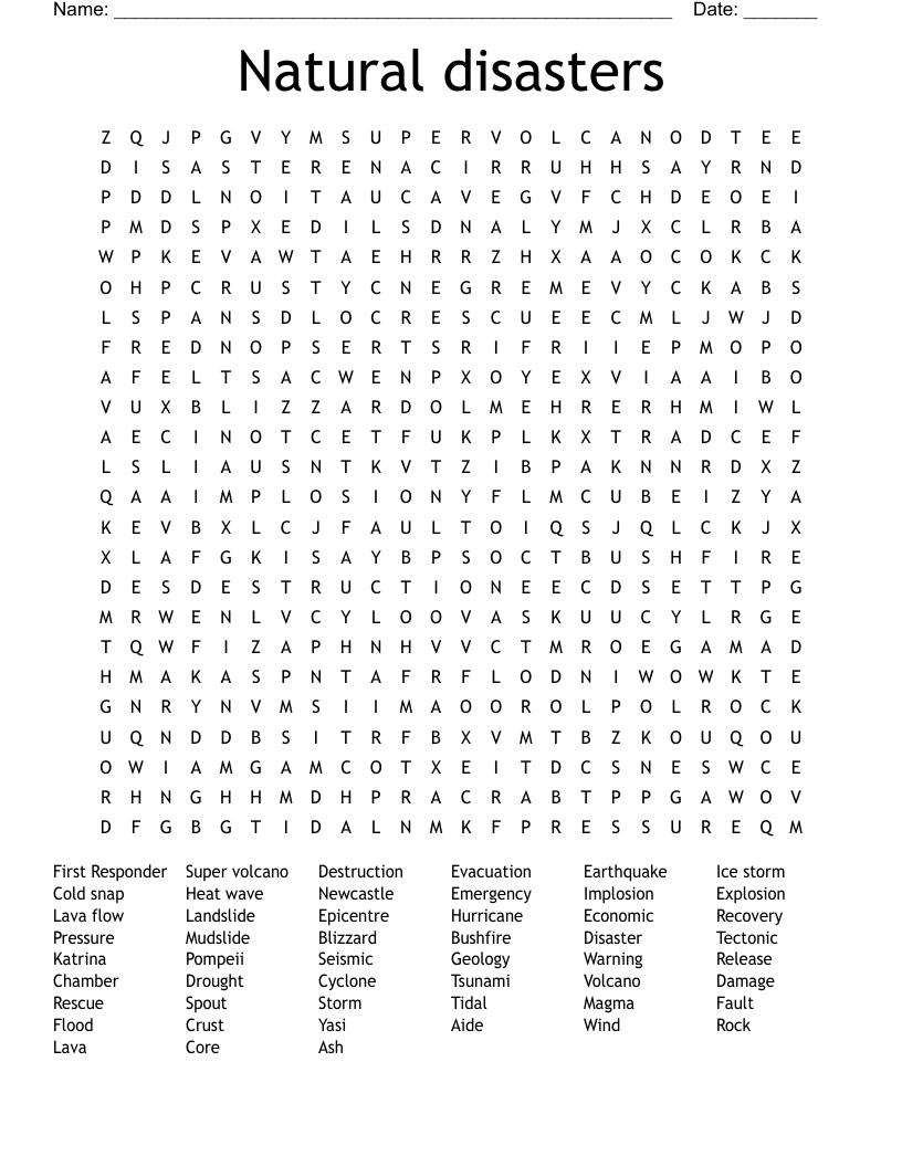 Natural disasters  Word Search