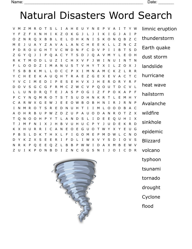 Natural Disasters Word Search