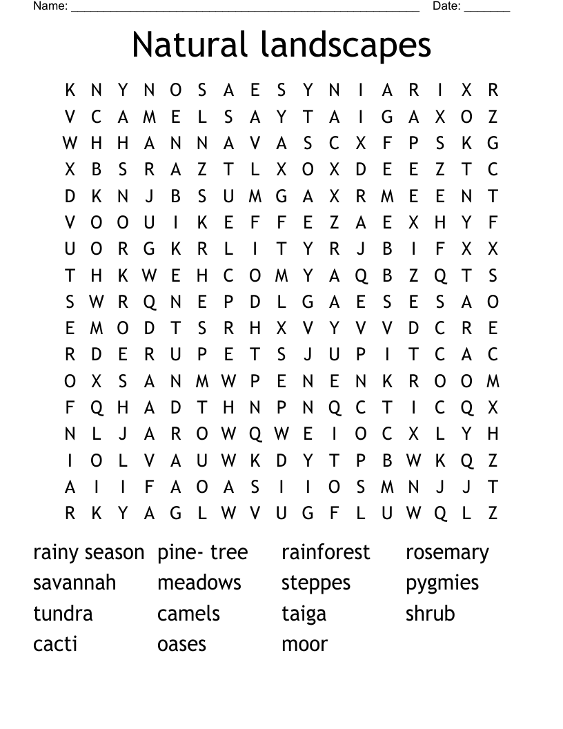 Natural landscapes Word Search