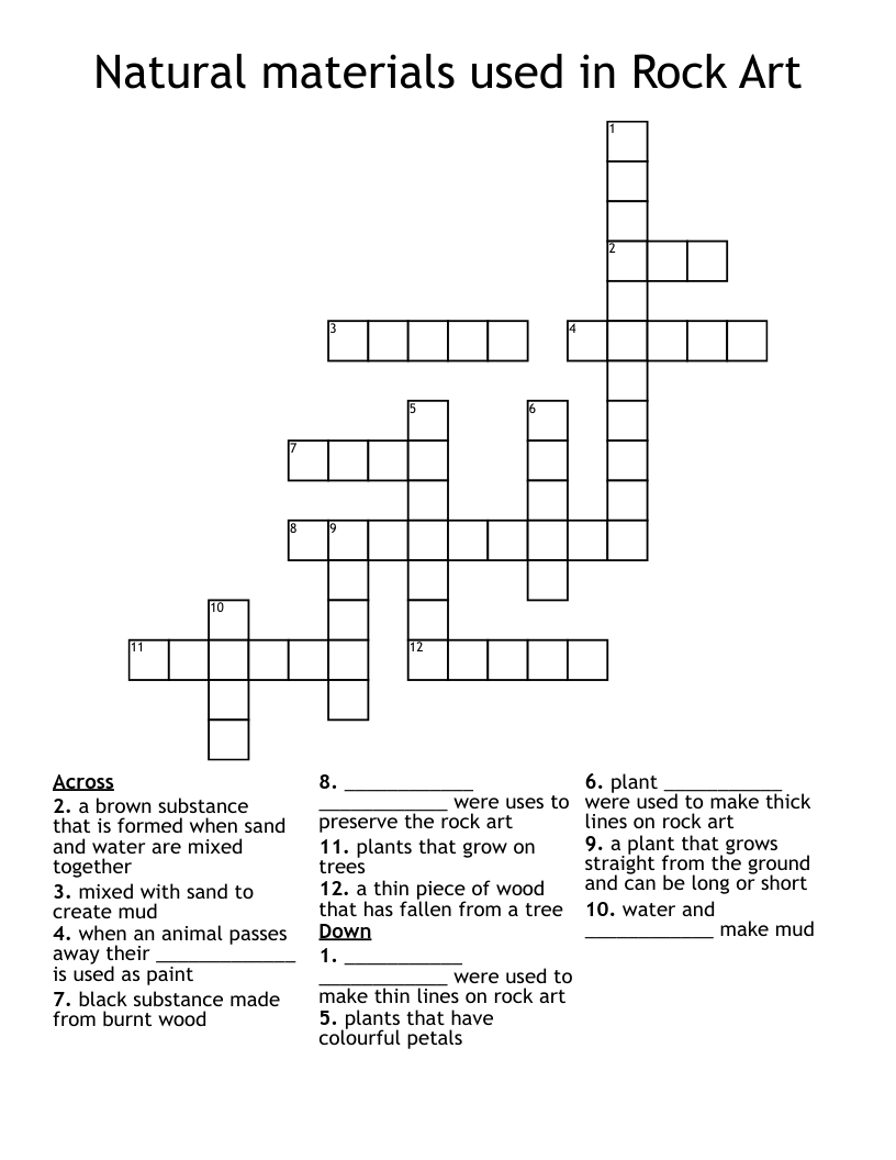 Natural materials used in Rock Art Crossword