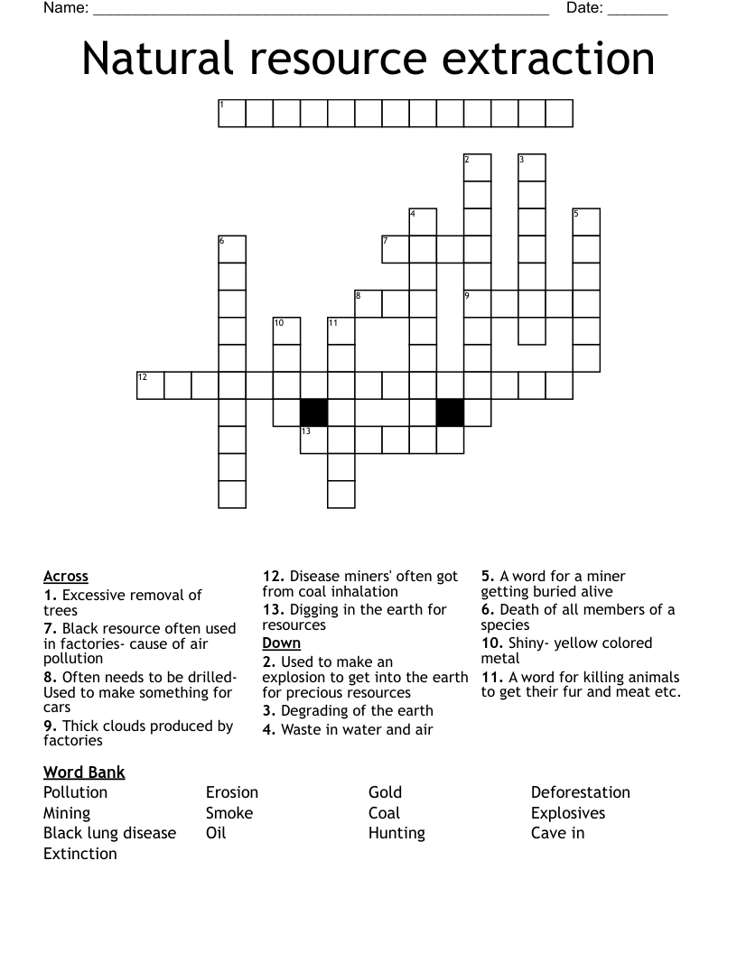 Natural resource extraction Crossword