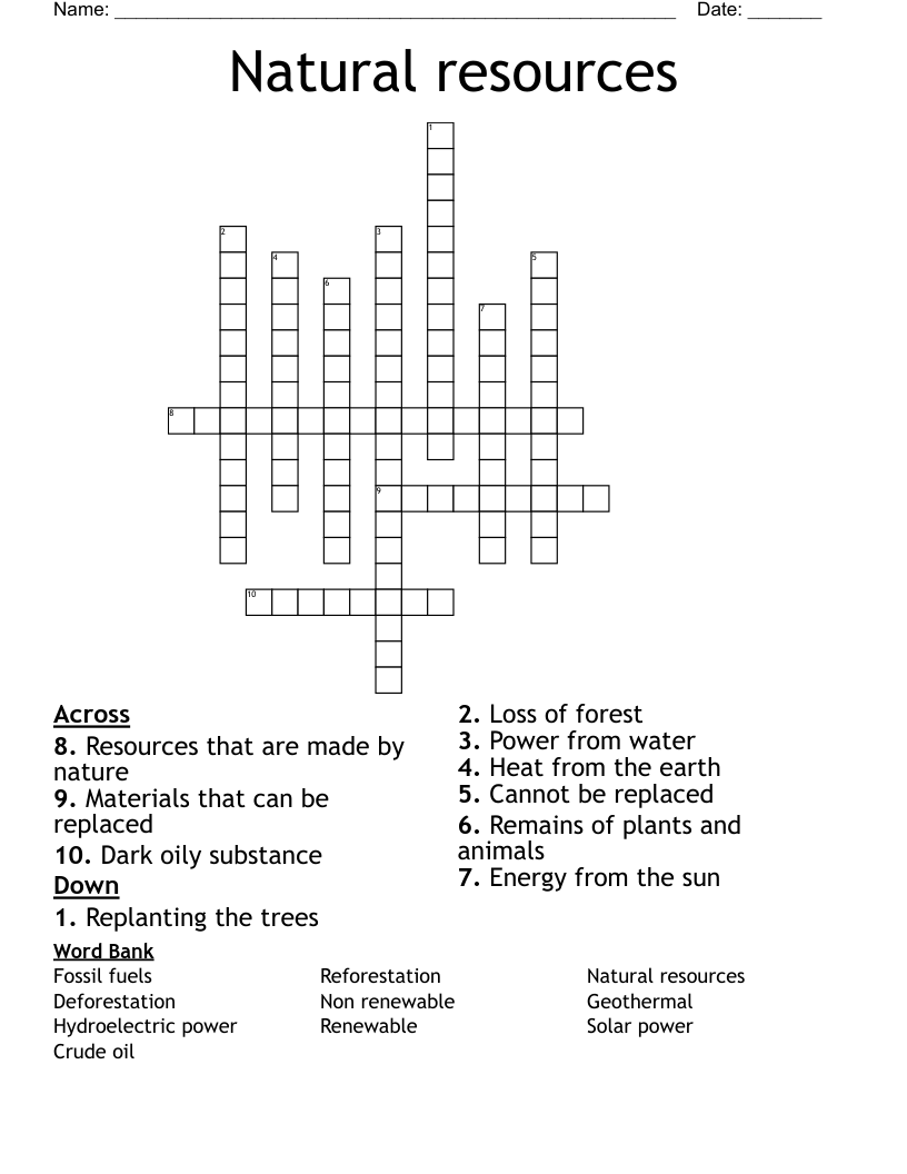 Natural resources Crossword