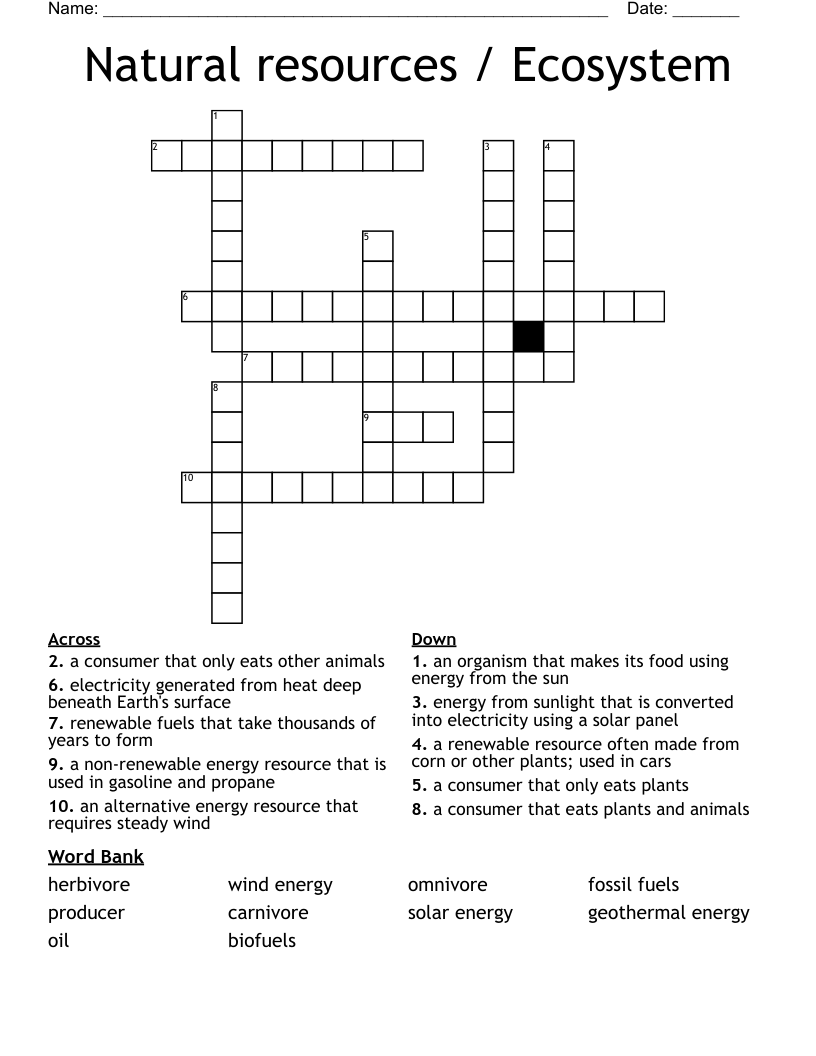 Natural resources / Ecosystem Crossword