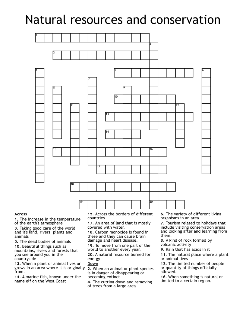 Natural resources and conservation Crossword