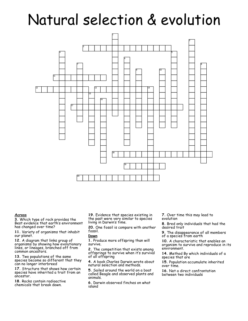 Natural selection & evolution  Crossword