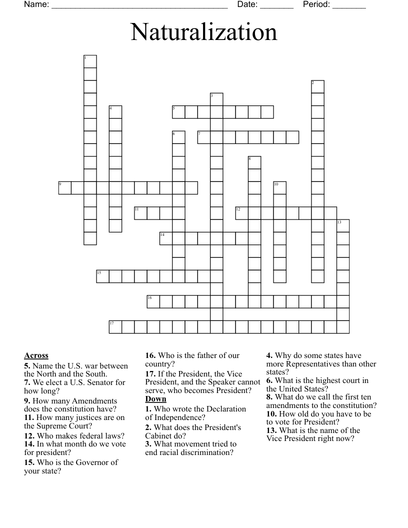 Naturalization Crossword