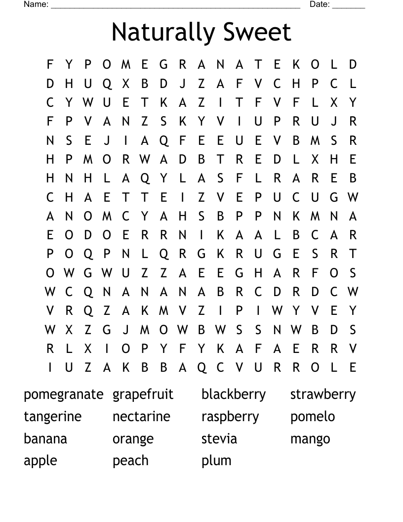 Naturally Sweet Word Search