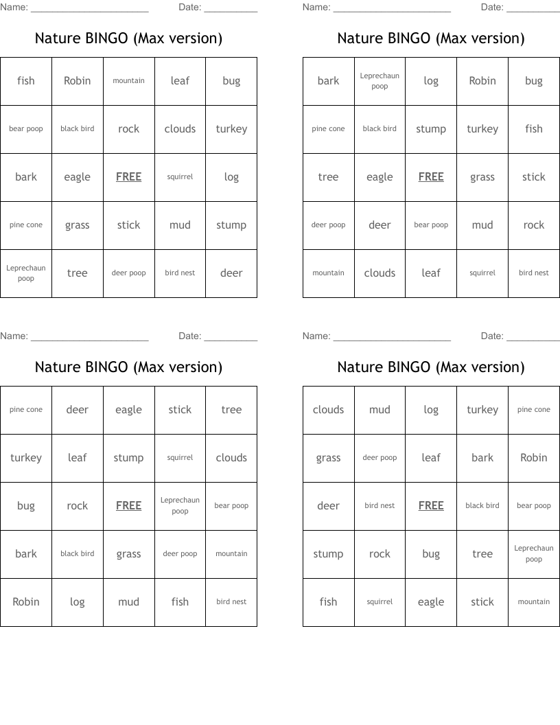 Nature BINGO (Max version)