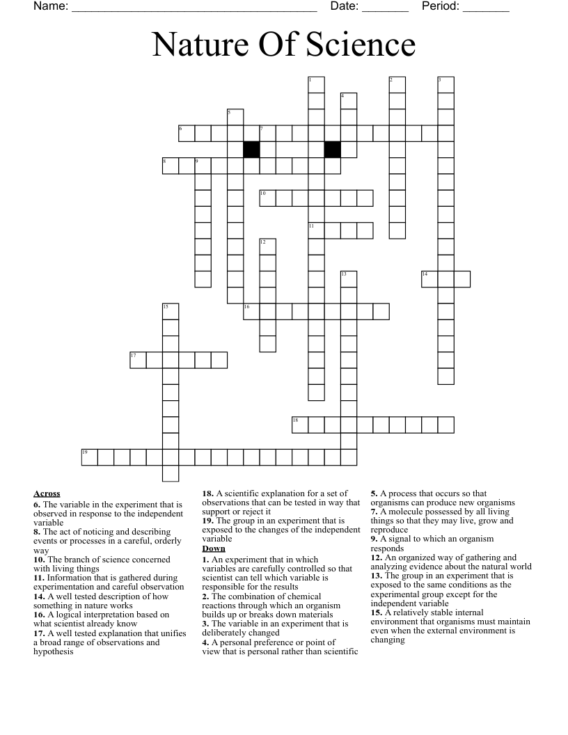 Nature Of Science  Crossword