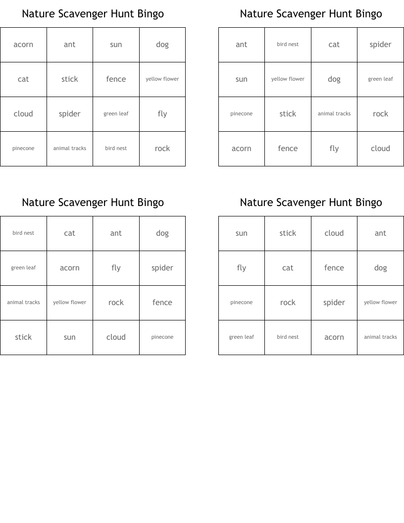 Nature Scavenger Hunt Bingo 