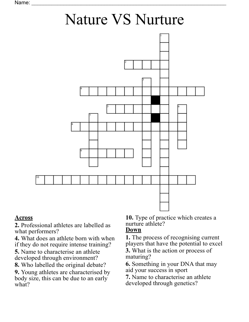 Nature VS Nurture Crossword
