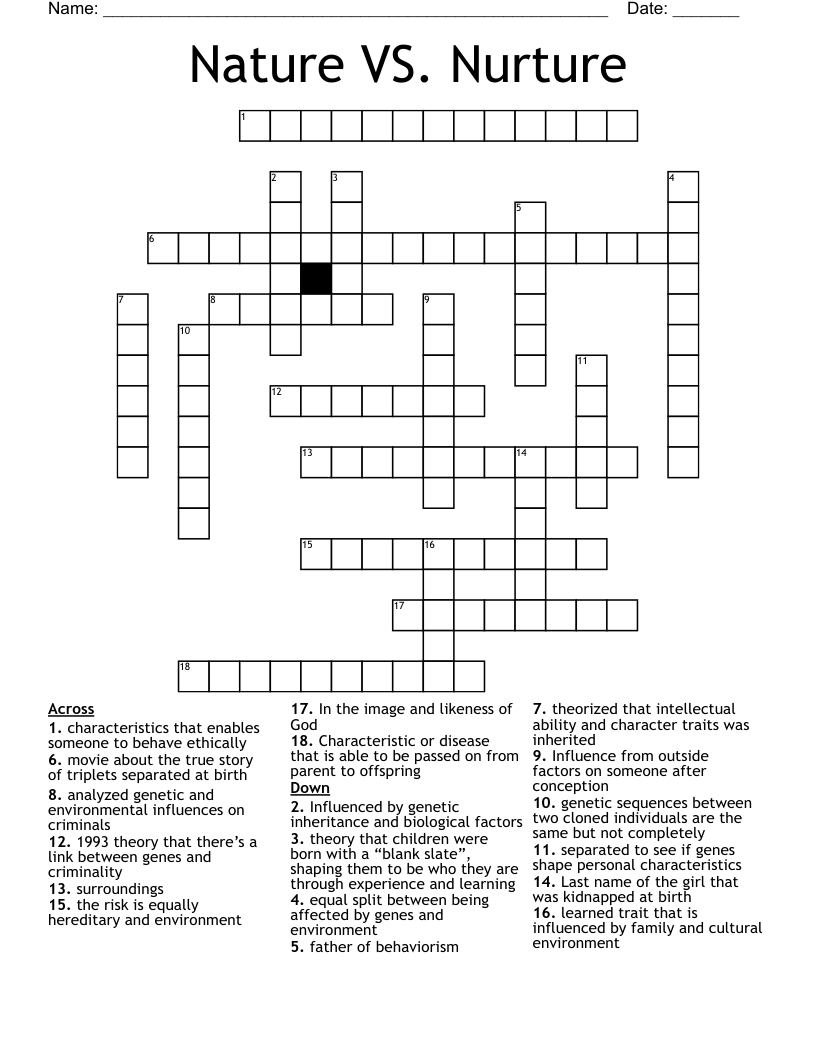Nature VS. Nurture Crossword