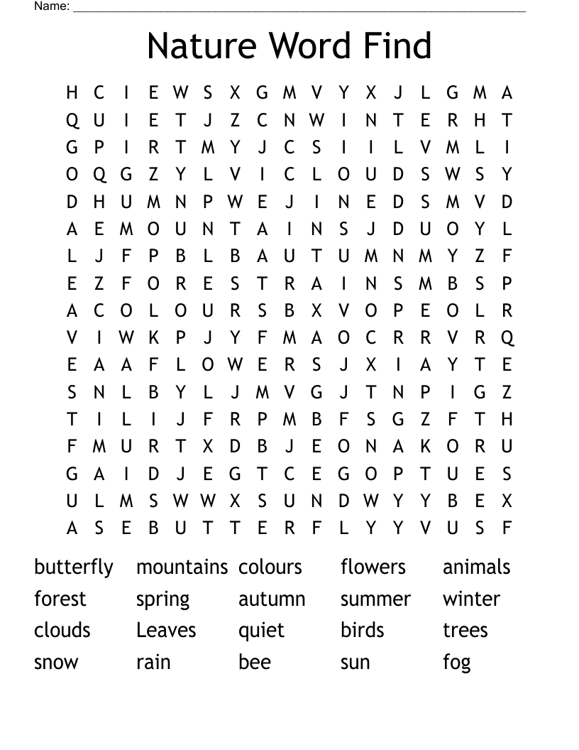Nature Word Find Word Search
