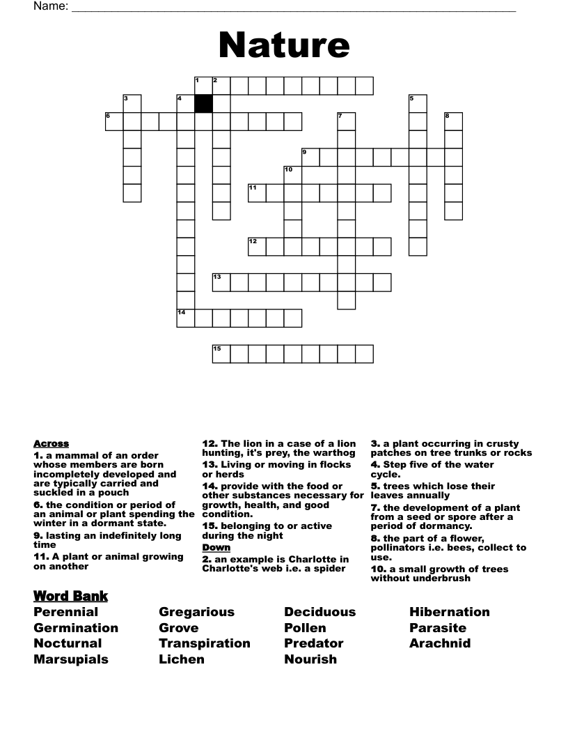 Nature  Crossword