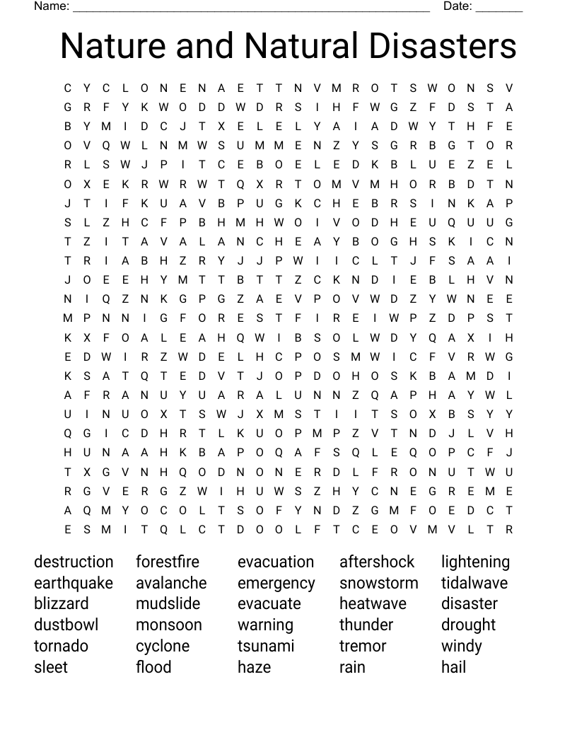 Nature and Natural Disasters Word Search