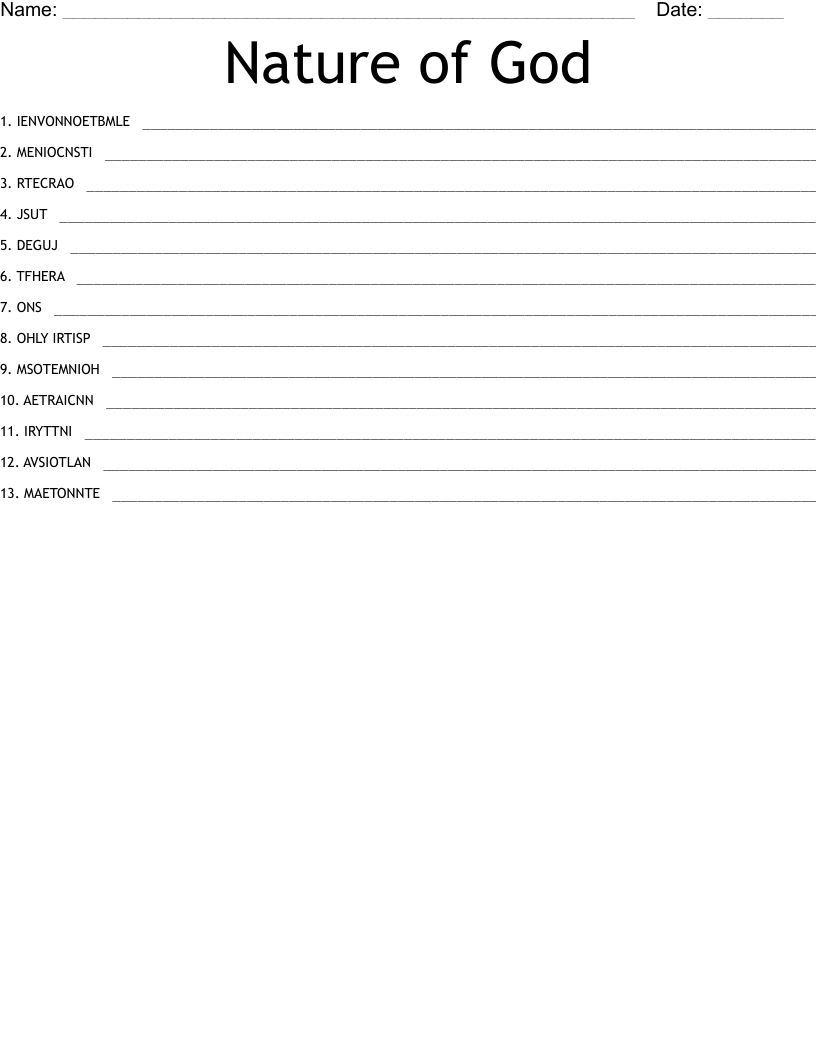 Nature of God Word Scramble