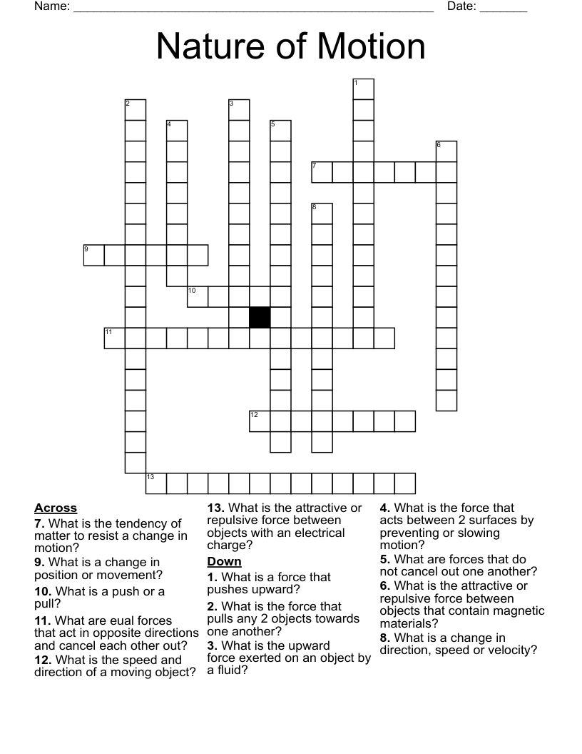 Nature of Motion Crossword