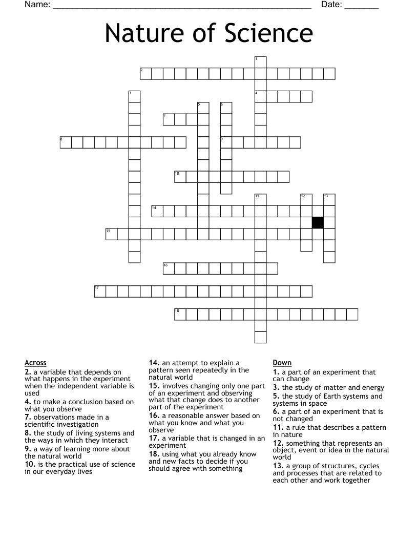 Nature of Science Crossword