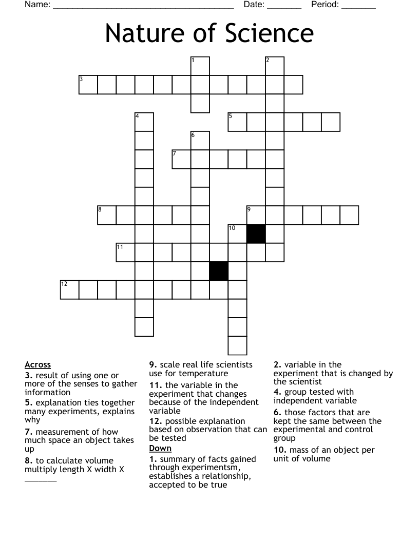 Nature of Science Crossword