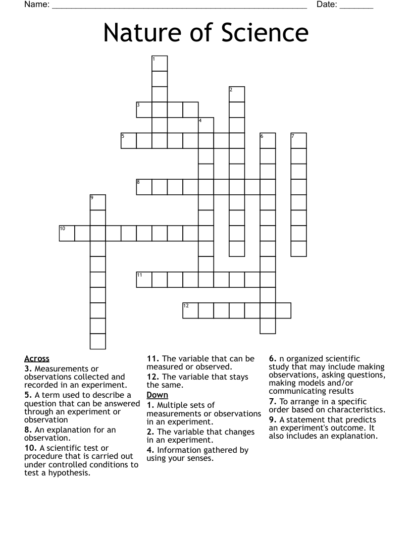 Nature of Science Crossword