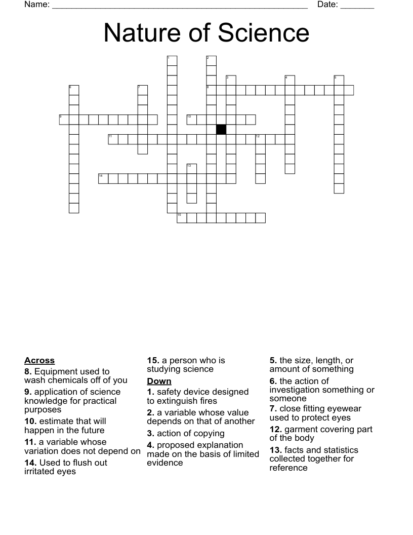 Nature of Science Crossword