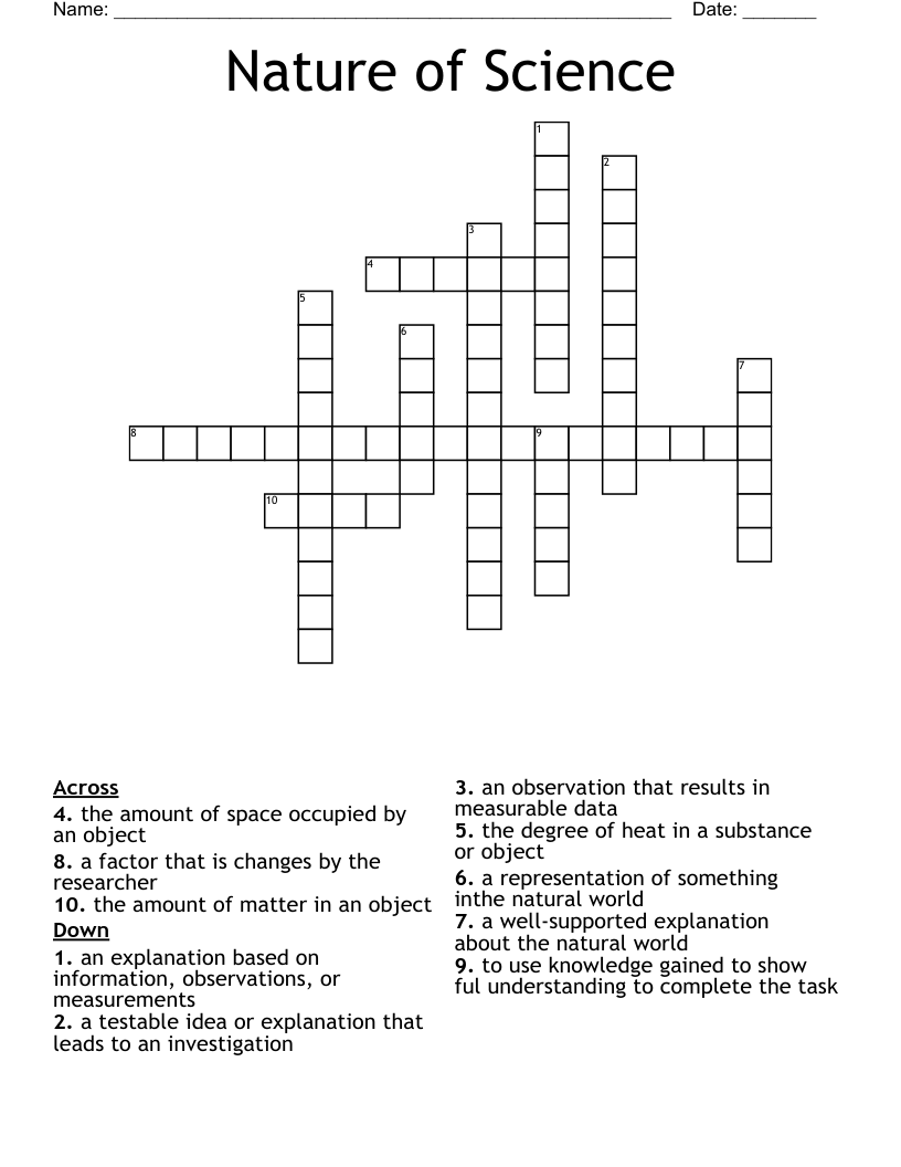 Nature of Science Crossword