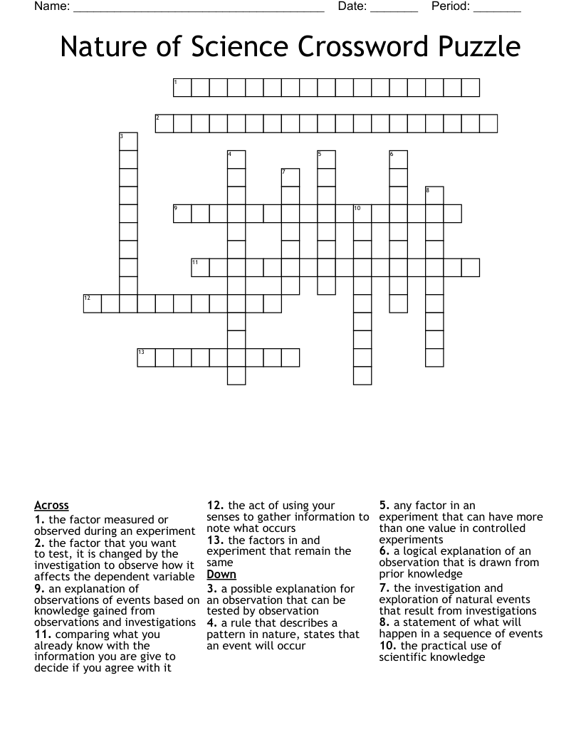 Nature of Science Crossword Puzzle