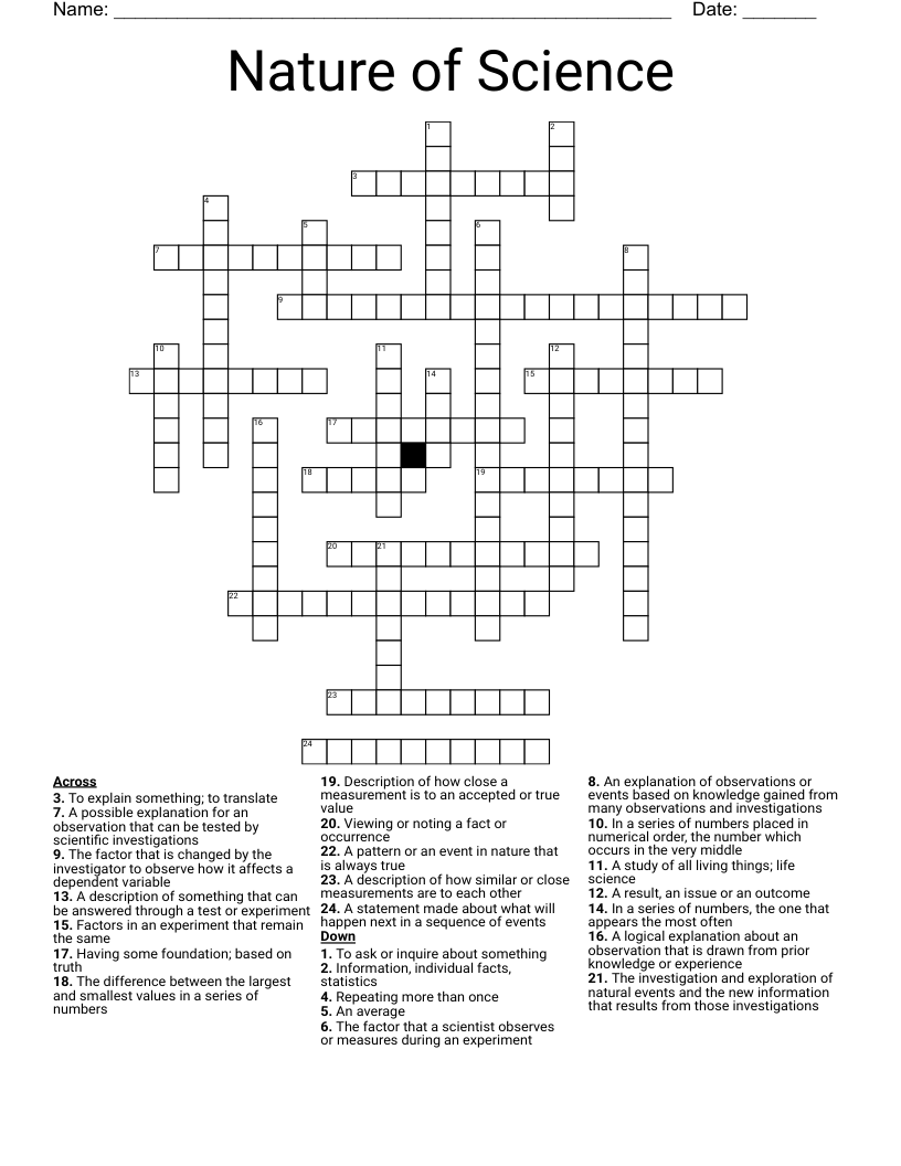 Nature of Science  Crossword