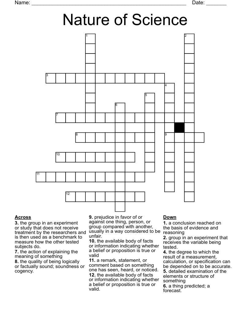 Nature of Science  Crossword